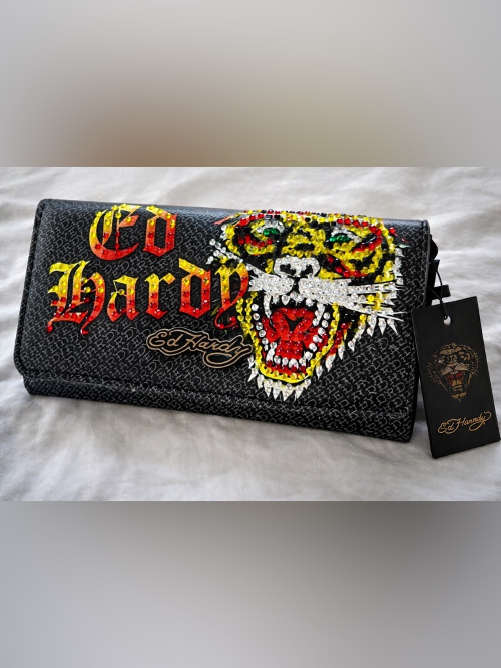 Ed Hardy Tiger Rhinestone Wallet Y2K Bling Clutch NWT